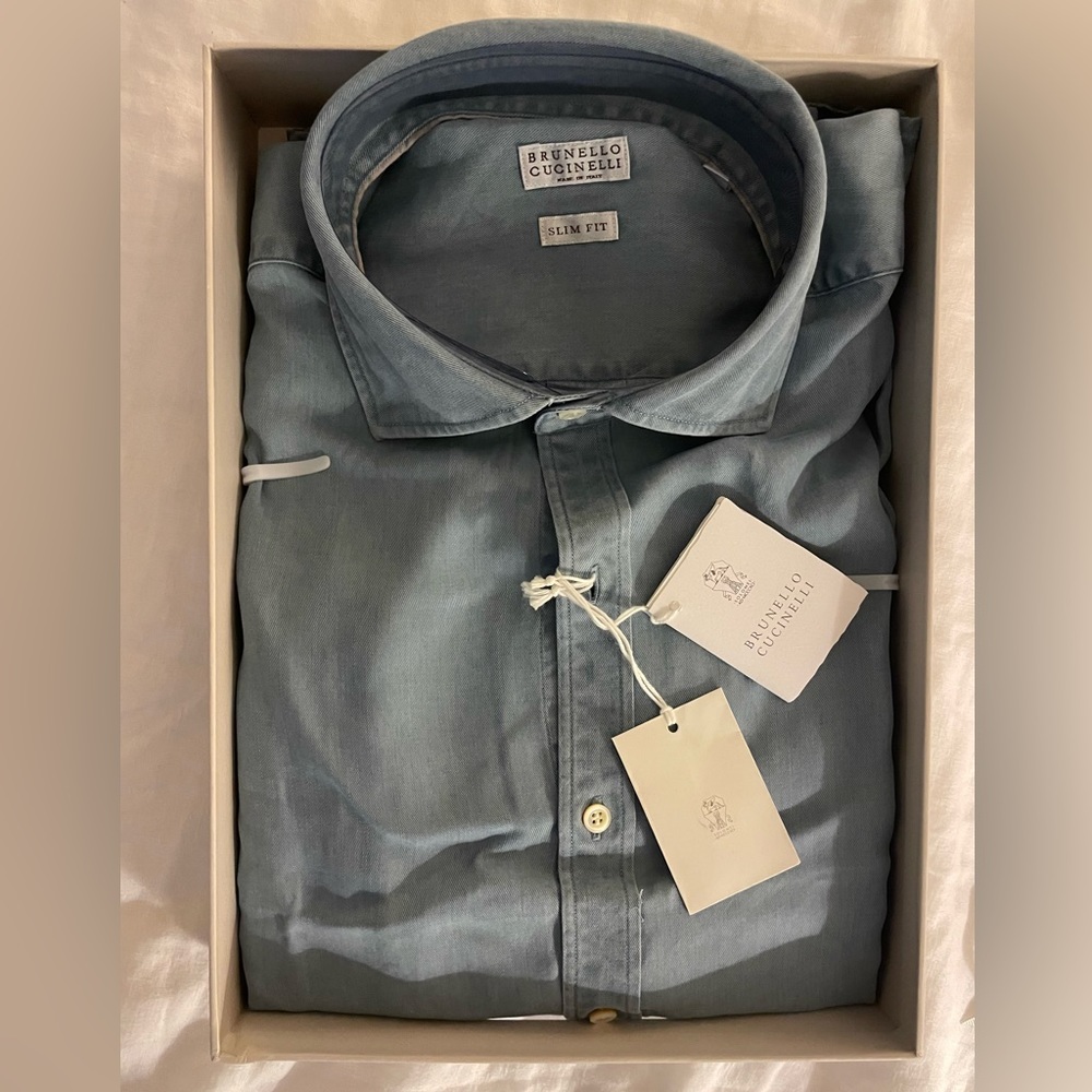 New Brunello Cucinelli men’s Denim shirt